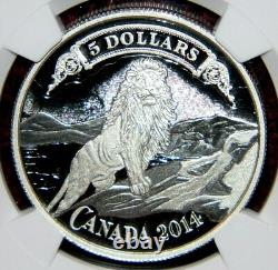 2014 CANADA $5 NORTHERN CROWN BANK LION SILVER COIN WithBOX NGC PF 70 ULTRA CAMEO