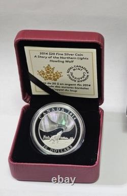 2014 CANADA Northern Lights Howling Wolf $20 Fine Silver Coin