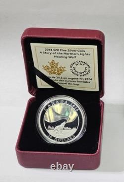 2014 CANADA Northern Lights Howling Wolf $20 Fine Silver Coin