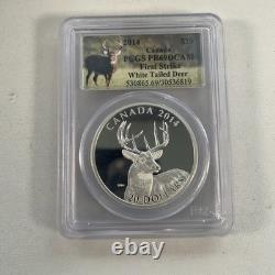 2014 Canada $20 1 Oz. 999 Fine Silver White Tailed Deer Pcgs Pr69 Dcam First Str