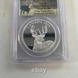 2014 Canada $20 1 Oz. 999 Fine Silver White Tailed Deer Pcgs Pr69 Dcam First Str