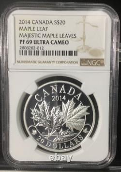 2014 Canada $20.9999 SILVER 1oz PROOF Maple Leaf Majestic Maple Leaves NGC PF69