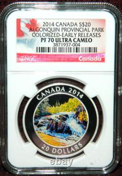 2014 Canada $20 Algonquin River Rapids Colored Silver Ngc Pf 70 Ultra Cameo Er