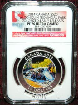 2014 Canada $20 Algonquin River Rapids Colored Silver Ngc Pf 70 Ultra Cameo Er