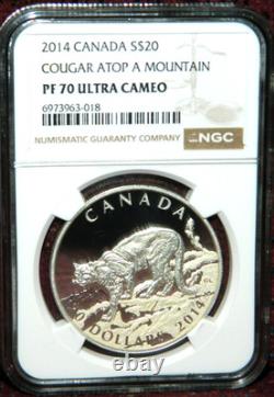 2014 Canada $20 Cougar Atop A Mountain Proof Silver Coin Ngc Pf 70 Ultra Cameo