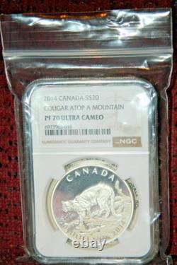 2014 Canada $20 Cougar Atop A Mountain Proof Silver Coin Ngc Pf 70 Ultra Cameo