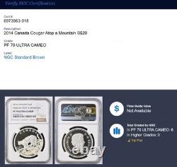 2014 Canada $20 Cougar Atop A Mountain Proof Silver Coin Ngc Pf 70 Ultra Cameo