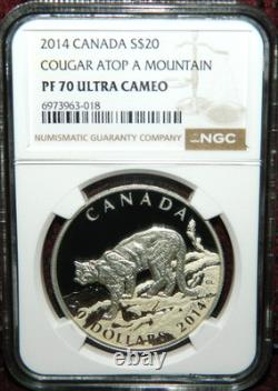 2014 Canada $20 Cougar Atop A Mountain Silver Coin & COA NGC PF 70 Ultra Cameo