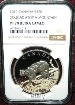 2014 Canada $20 Cougar Atop A Mountain Silver Coin & COA NGC PF 70 Ultra Cameo
