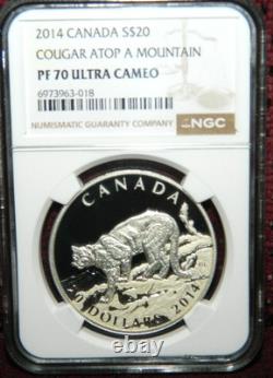 2014 Canada $20 Cougar Atop A Mountain Silver Coin & COA NGC PF 70 Ultra Cameo
