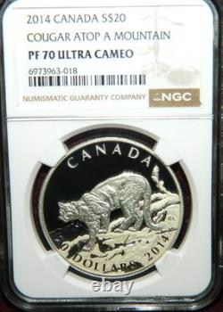 2014 Canada $20 Cougar Atop A Mountain Silver Coin & COA NGC PF 70 Ultra Cameo