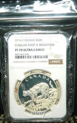 2014 Canada $20 Cougar Atop A Mountain Silver Coin & COA NGC PF 70 Ultra Cameo