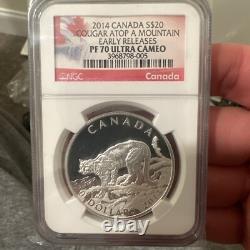 2014 Canada 20 Dollar Silver Proof Coin Cougar Atop a Mountain NGC 70 UC