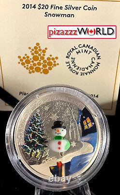 2014 Canada $20 Murano Venetian Glass Snowman. 9999 Pure Silver Proof COLOR COIN