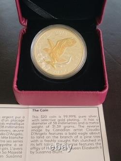 2014 Canada $20 Perched Bald Eagle Proof 1 oz Silver Coin in RCM Box COA