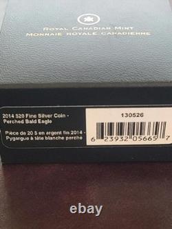 2014 Canada $20 Perched Bald Eagle Proof 1 oz Silver Coin in RCM Box COA