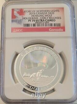 2014 Canada $20 Story Of Northern Lights Howling Wolf Hologram Ngc Pf70ucam Er