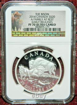 2014 Canada $20 The Bison A Family At Rest Silver Coin Pf70 Ultra Cameo Er+ogp