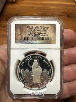 2014 Canada $20 Woolly Mammoth. 9999 Fine Silver Bullion NGC PF70 Early Releases