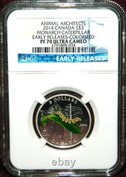 2014 Canada $3 Animal Architects Caterpillar & Chrysalis Silver Ngc Pf70 Uc Er