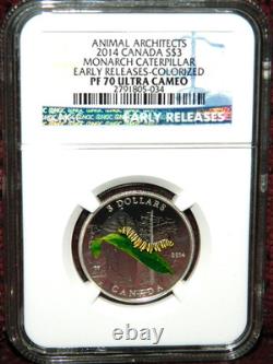 2014 Canada $3 Animal Architects Caterpillar & Chrysalis Silver Ngc Pf70 Uc Er
