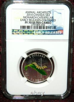 2014 Canada $3 Animal Architects Caterpillar & Chrysalis Silver Ngc Pf70 Uc Er
