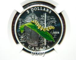 2014 Canada $3 Animal Architects Caterpillar & Chrysalis Silver Ngc Pf70 Uc Er
