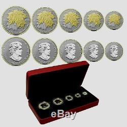 2014 Canada Gilded Maple Leaf Fractional coin set silver 9999 proof box COA