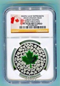 2014 Canada Maple Leaf Impression Green Enamel $20 1 oz Silver NGC PF70 ER Proof