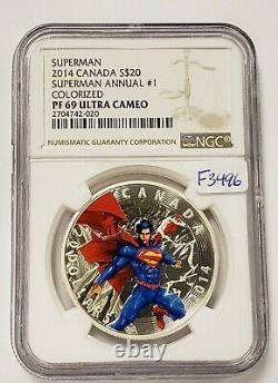 2014 Canada S$20 1 oz Silver Superman Colorized NGC PF 69 Ultra Cameo F3496