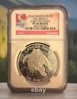 2014 Canada Silver $100 Grizzly Matte PCGS PR 70 DCAM Coin /785