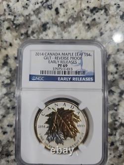 2014 Canadian Maple Leaf $4 Gilt Reverse Proof NGC PF69 Early Releases Rare