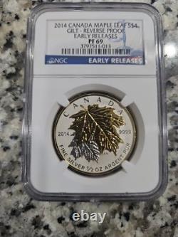 2014 Canadian Maple Leaf $4 Gilt Reverse Proof NGC PF69 Early Releases Rare