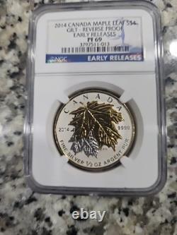 2014 Canadian Maple Leaf $4 Gilt Reverse Proof NGC PF69 Early Releases Rare