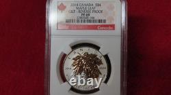 2014 Reverse Proof $4 Silver Maple Leaf Incused Gold Gilt Canada PF69 NGC