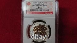 2014 Reverse Proof $4 Silver Maple Leaf Incused Gold Gilt Canada PF69 NGC
