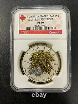 2014 Reverse Proof Canada Maple Leaf Ngc Pr-70 Canadian Certified Slab $5