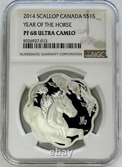 2014 Silver Canada $15 Scallop Lunar Year Of The Horse 1 Oz Proof Ngc Pf 68 Uc