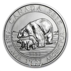 2015 1.5 oz $8 Silver Polar Bear and Cub Coin. 9999 Fine, Royal Canadian Mint