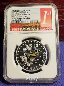 2015 $10 Canada Colorful Songbirds Magnolia Warbler NGC PF70 First Day of Issue