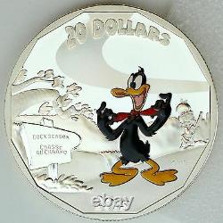 2015 $20 Looney Tunes Daffy Duck & Elmer Fudd 1 oz. 9999 Pure Silver Color Proof