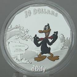 2015 $20 Looney Tunes Daffy Duck & Elmer Fudd 1 oz. 9999 Pure Silver Color Proof
