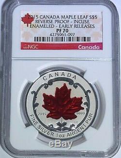 2015 $5 Canada Silver Maple Leaf Ngc Pf70 Er Reverse Proof Incuse Enameled 1 Oz