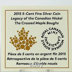 2015 5C Crossed Maple Boughs Legacy of Canada Nickel 1 oz 9999 Silver Gold-Plate