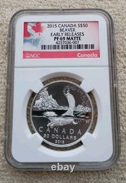 2015 CANADA 1/2 oz SILVER $50 BEAVER NGC PF 69 MATTE NICE COIN / SLAB