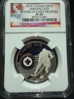 2015 CANADA Winnipeg Jets NHL 1/2 oz NGC PF 69 REVERSE PROOF Silver $10 Coin