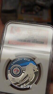 2015 CANADA Winnipeg Jets NHL 1/2 oz NGC PF 69 REVERSE PROOF Silver $10 Coin