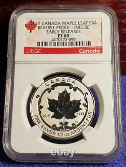 2015 Canada $1 $3 $4 Maple Leaf. 999 Ngc Pr69 Proof Incuse Set Lot Of 3 Coins