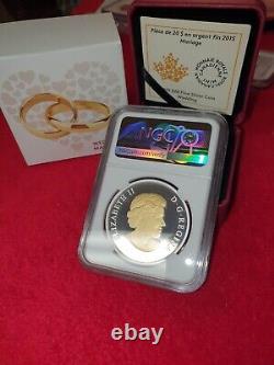 2015 Canada $20 Gilt Wedding Rings. 9999 1 oz silver NGC PF69 Cameo W. Box/COA