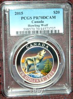 2015 Canada $20 Howling Wolf Colorized Silver Coin Pcgs Pr70 Dcam Pop=4 2015 Canada $20 Howling Wolf Colorized Silver Coin Pcgs Pr70 Dcam Pop=4